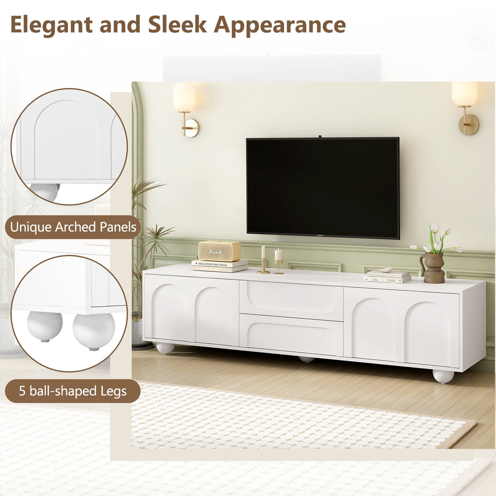 TV Stand with Arched Doors & 2 Drawers — for TVs Up to 75"