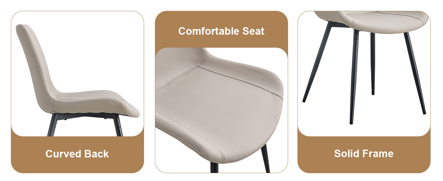Table and chair set.42 inch modern minimalist brown wood grain round dining table set.Paired with 6 Black Artificial PU Chairs With Curved Widened Cushion Design. Suitable for dining rooms,office,etc.