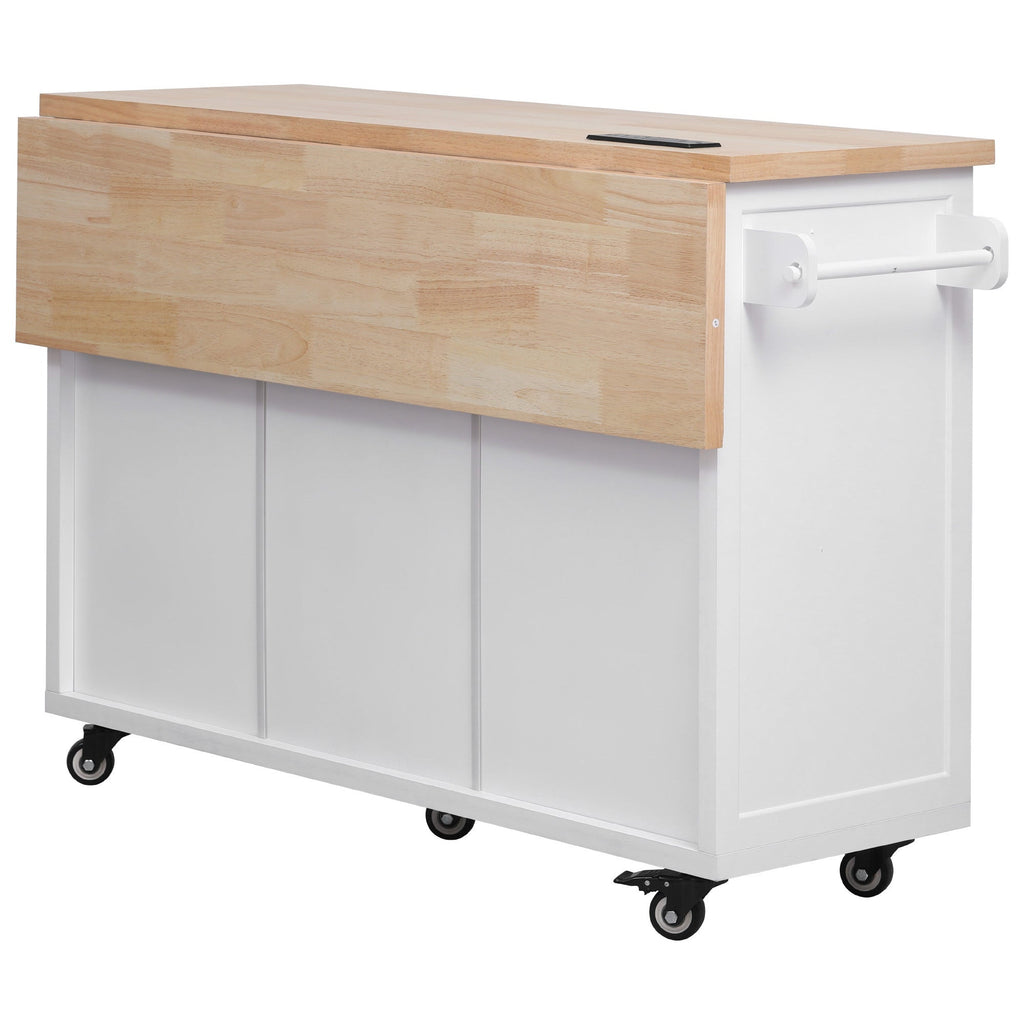 K&K 56.5'' Kitchen Island with Drop Leaf, Power Outlet, Embossed Vertical Stripe Rolling Kitchen Cart on Wheels with 4 Doors , 5 Deep Drawers and Adjustable Shelves, for Kitchen, Dining Room, Black