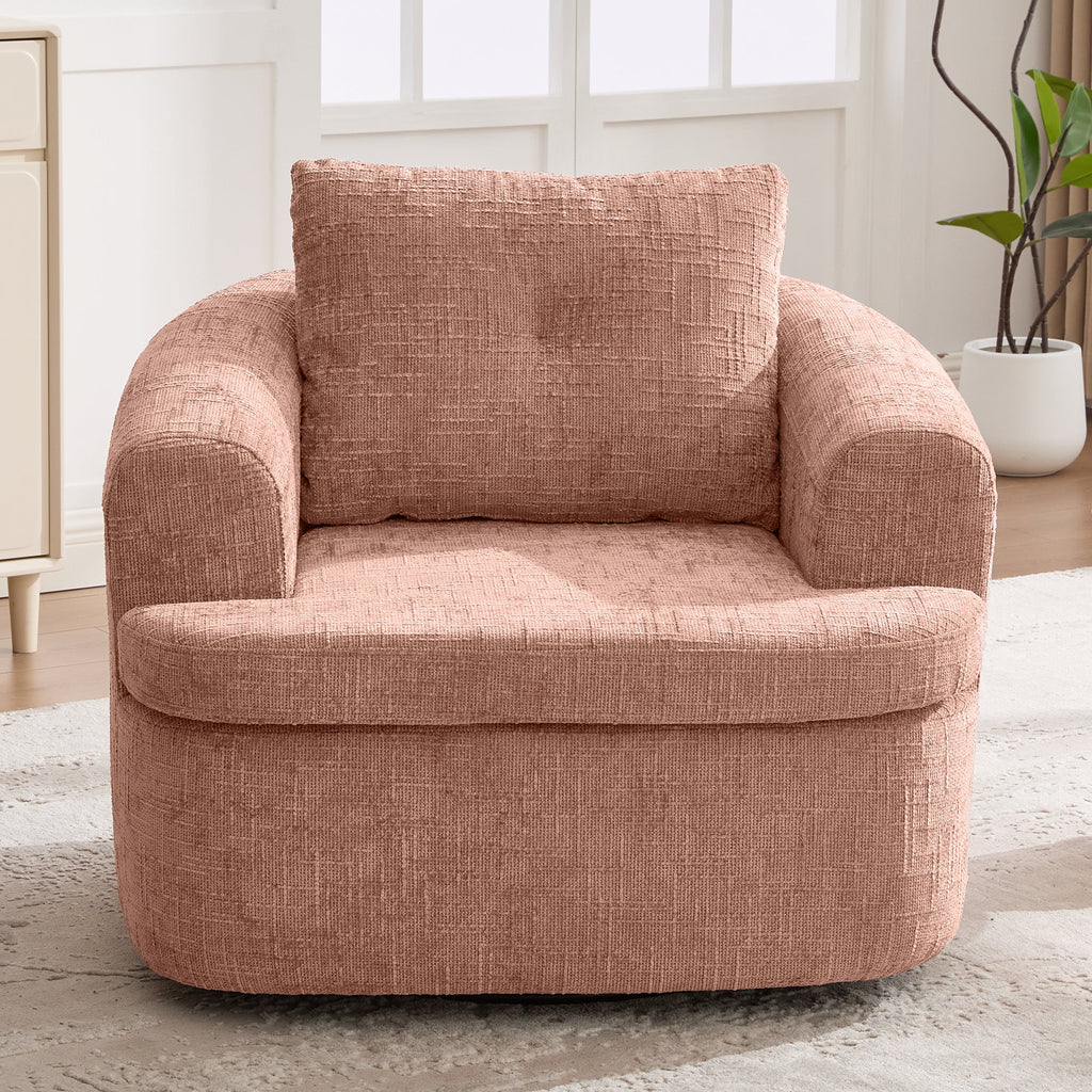 Chenille Swivel Barrel Chair — 360° Dual-Layer Cushion