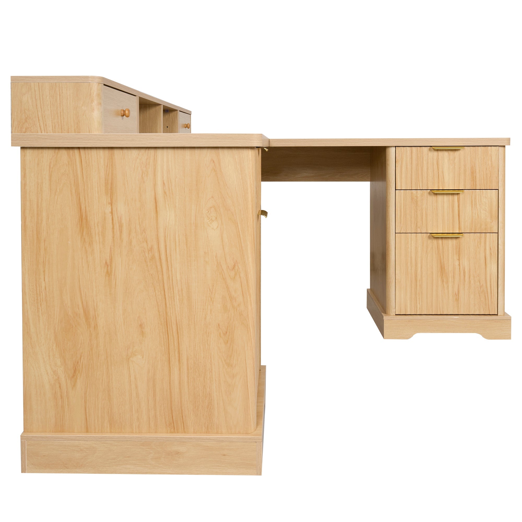 Fluted L-Shaped Desk with Charging Station, Monitor Stand & File Drawer — 59-Inch
