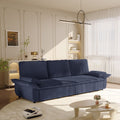Blue corduroy pull-out sleeper sofa bed — front view