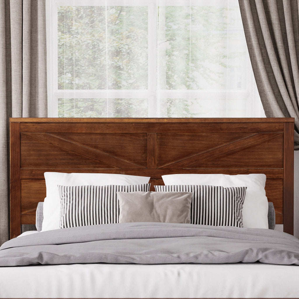Farmhouse Style Queen Size Bed with Barn Door Designed Headboard and Footboard, Pinewood Bed with Strengthened Bed Frame ,White