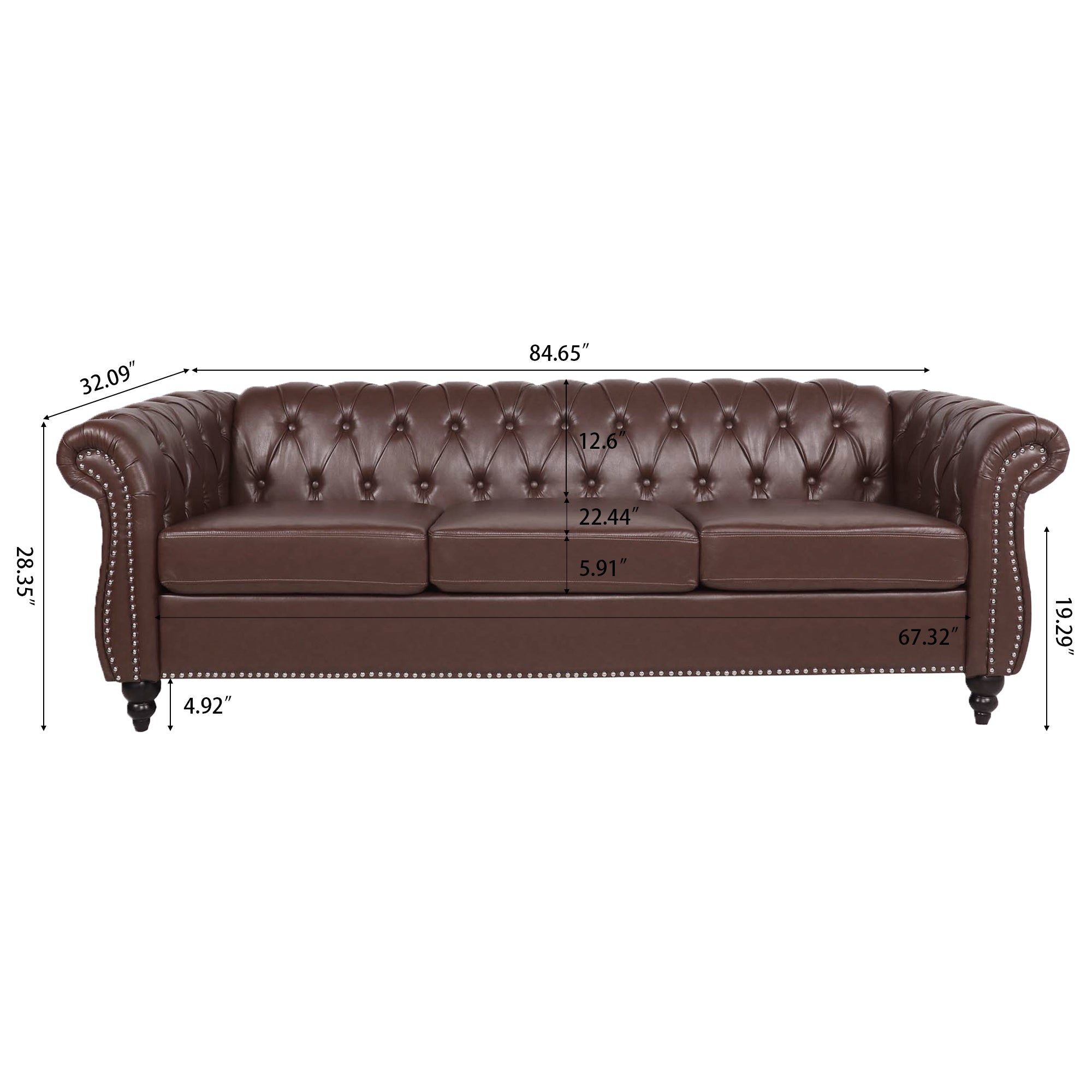 Dark brown 3-seater sofa in living room setting