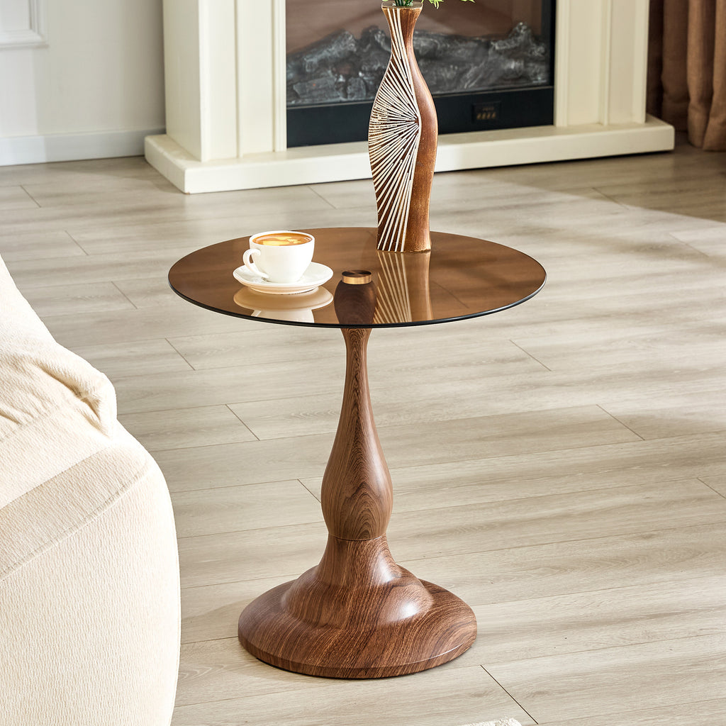 Brown glass top side table aluminum plate junction reinforcement detail