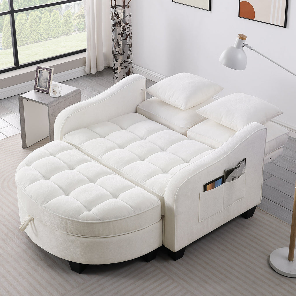 Corduroy 2-Seater Sofa Chaise — Storage Footrest & 2 Pillows, 42.7" Wide