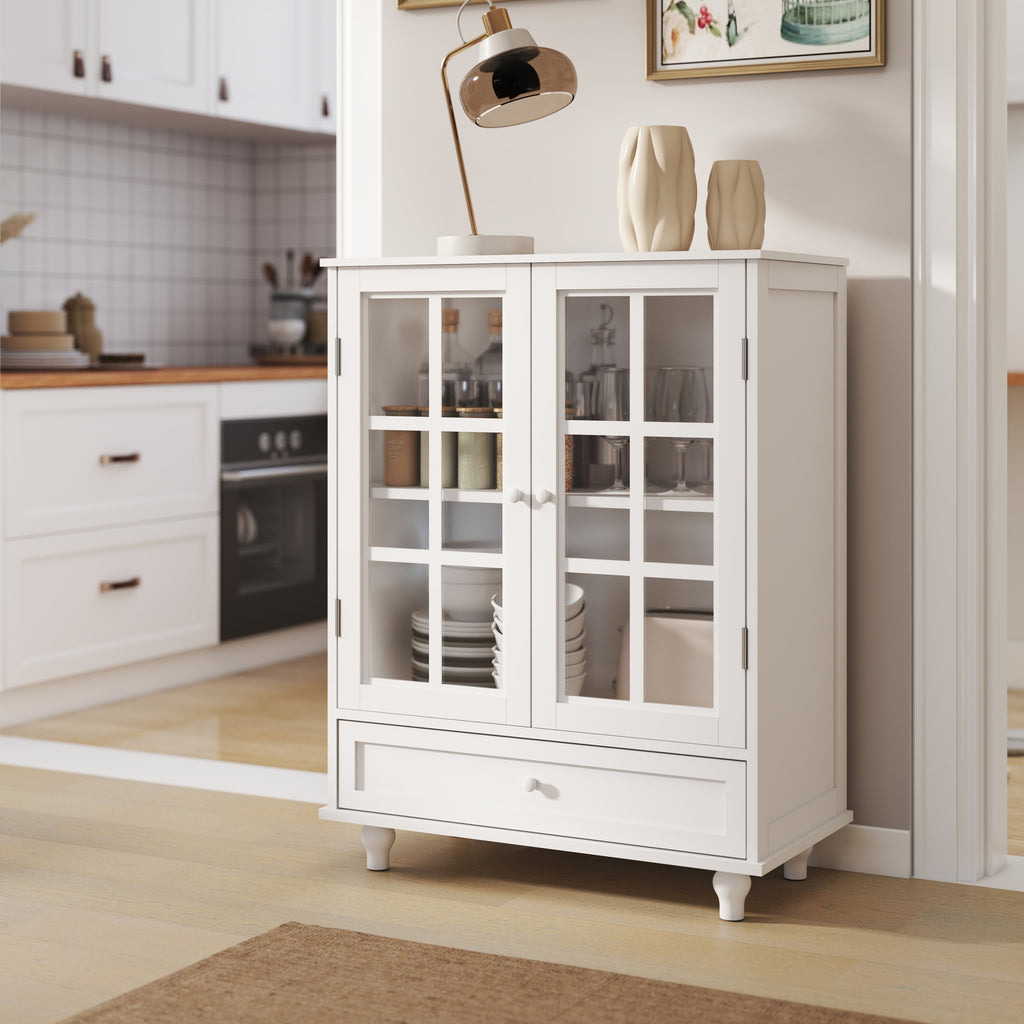 Modern sideboard cabinet with glass doors — angle view