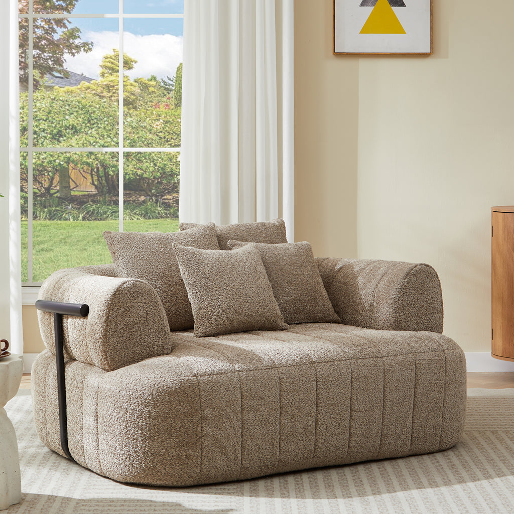 64' Oversized Boneless Chair Chaise Lounge Indoor with Metal Support, Upholstered Boucle Deep Seat Single Cloud Sofa Chair, Cozy Comfy Sofa Bed for Living Room & Bedroom