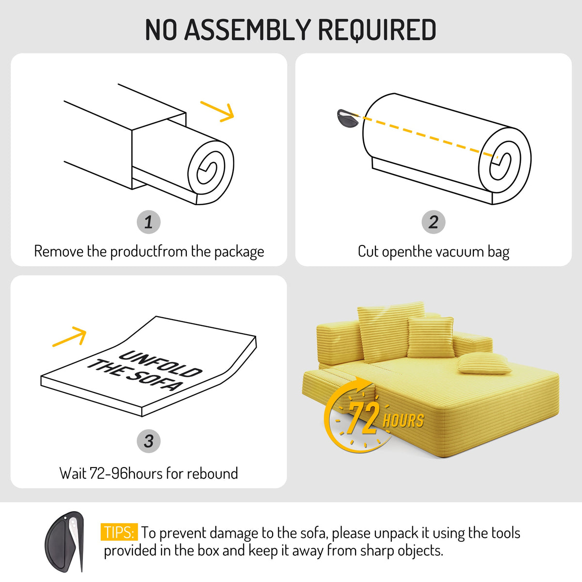Oversized Plush Corduroy Chaise Lounge Sofa Bed,Convertible Sleeper Couch Bed w/ Storage Pockets,3 Soft Pillows,Multi-Functional Frameless Sofa Couch for Apartment,Home Theater,Guest Room,Beige&White