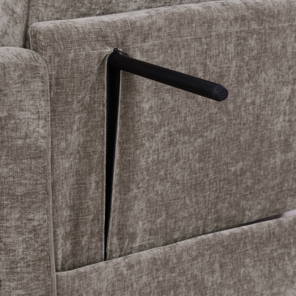 Brown corduroy loveseat with two throw pillows