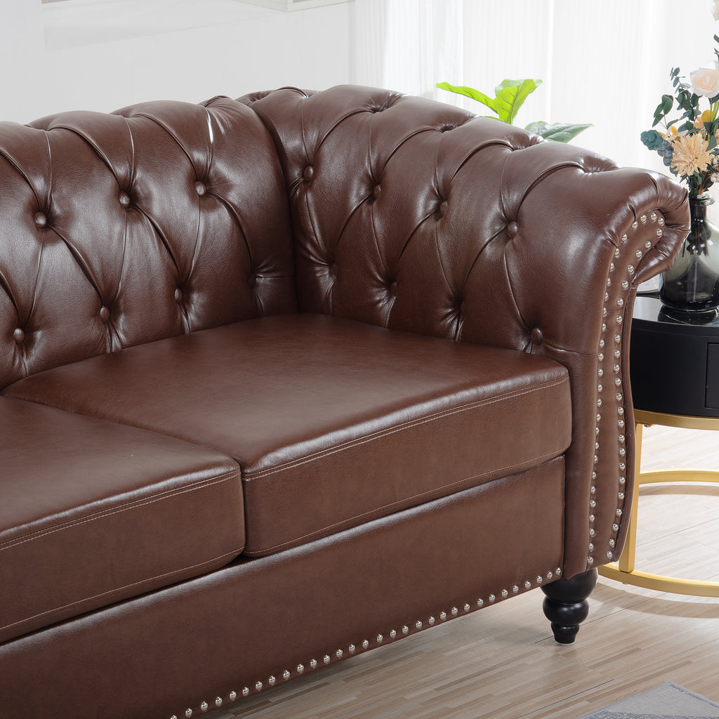 Dark brown PU sofa full view