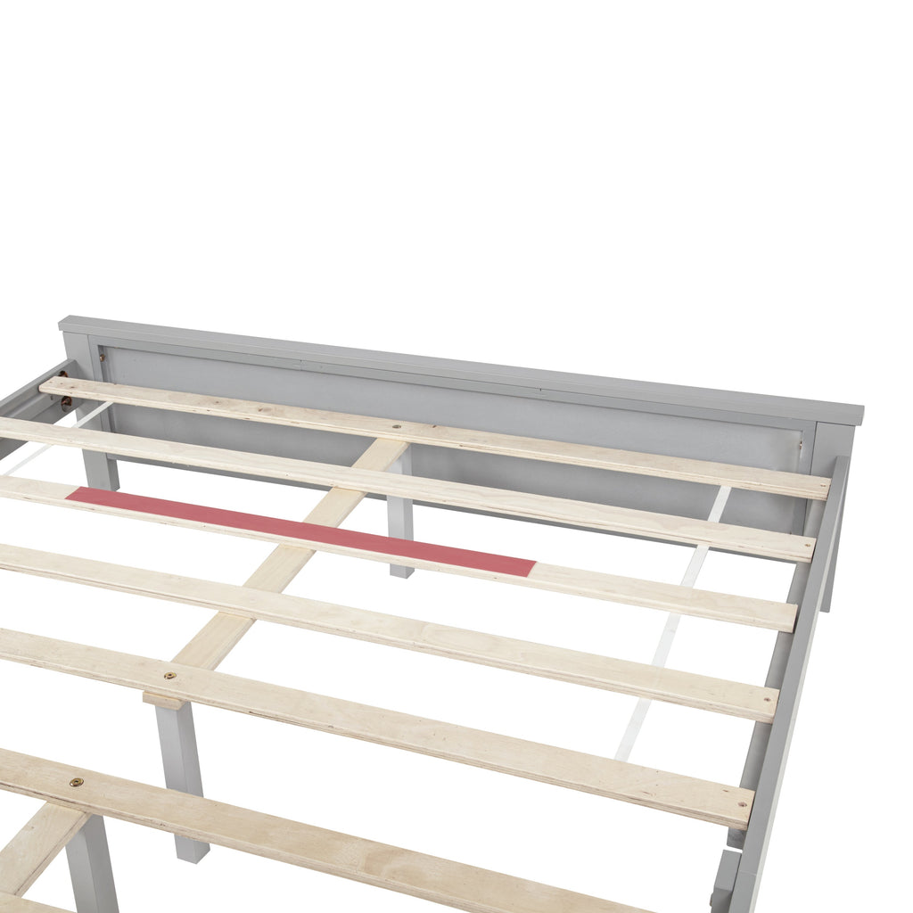 Farmhouse Style Queen Size Bed with Barn Door Designed Headboard and Footboard, Pinewood Bed with Strengthened Bed Frame ,White