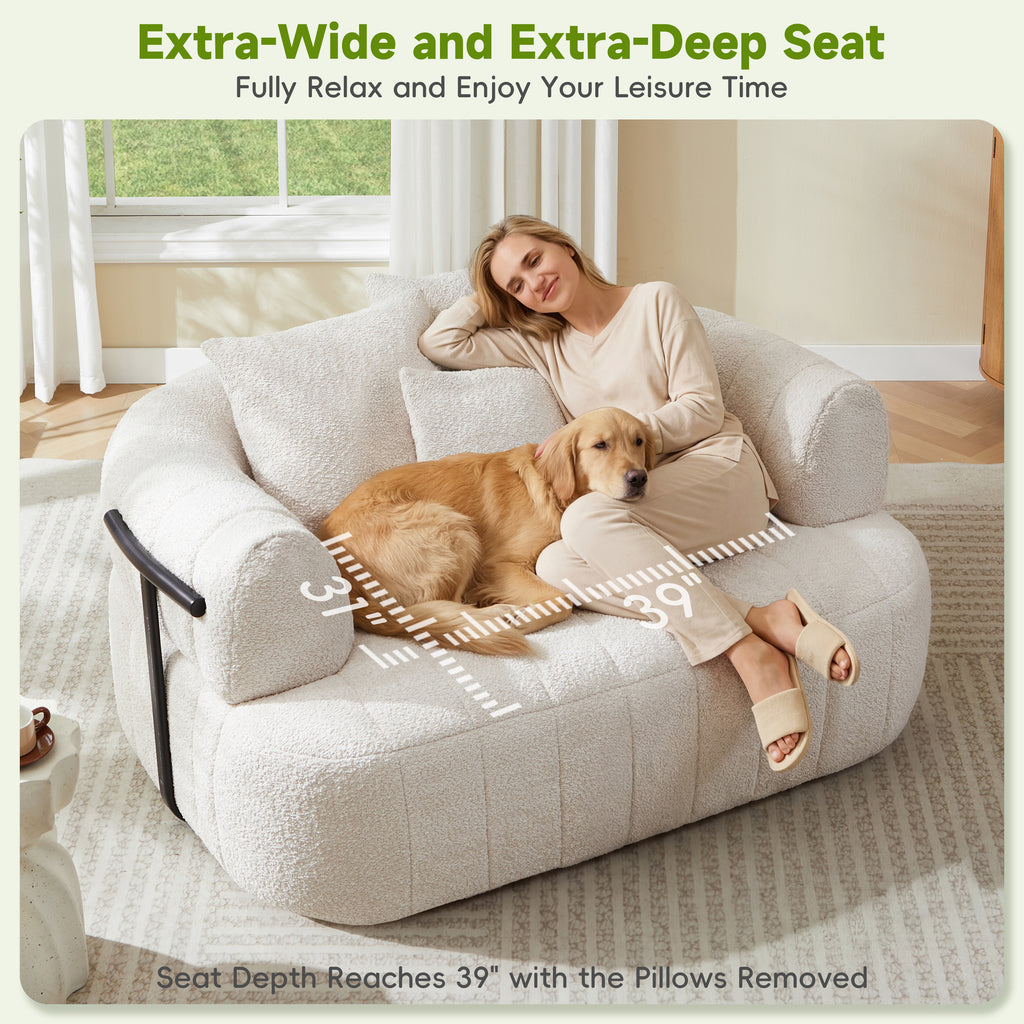 Boneless chaise lounge beige boucle texture close-up