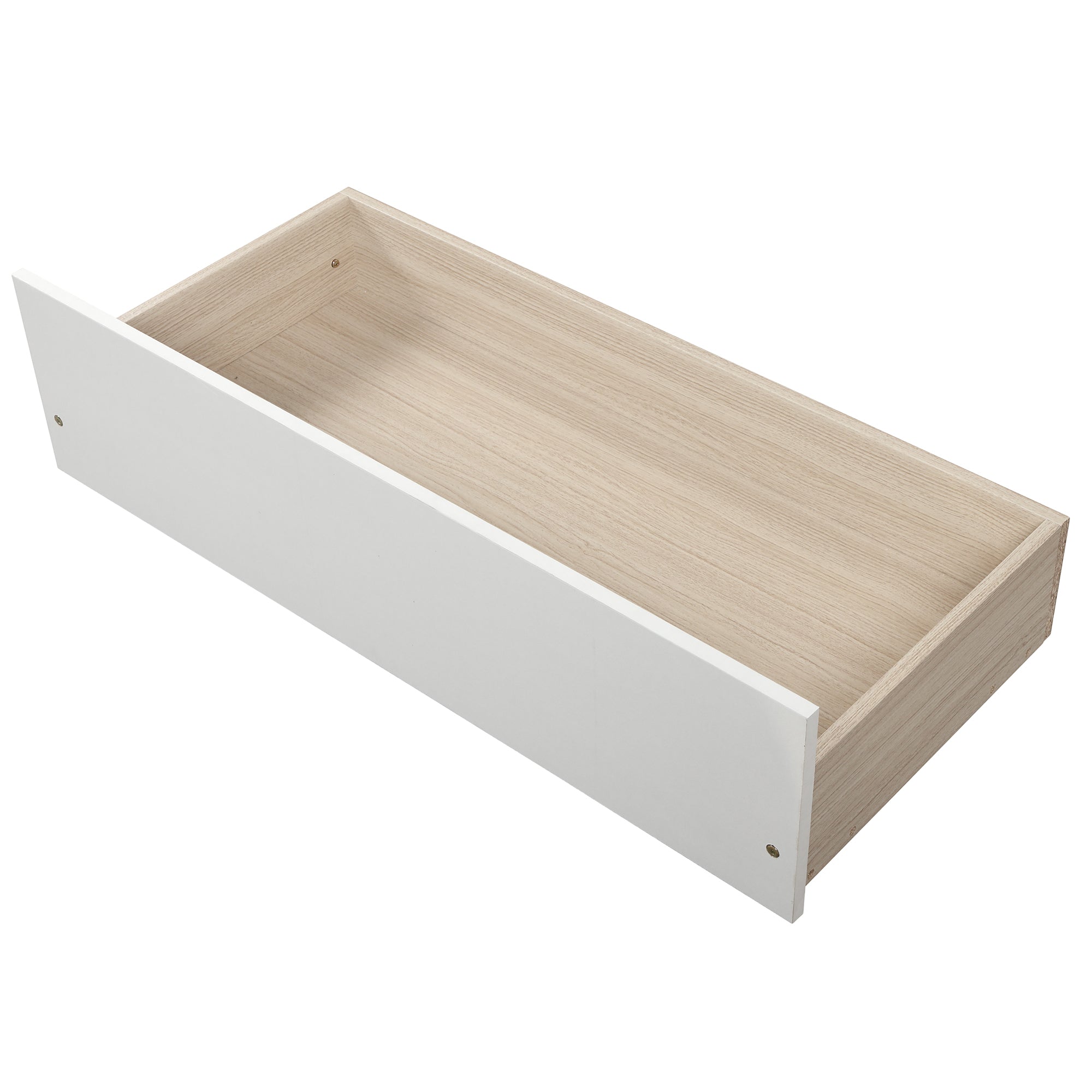 White full over full bunk bed with drawers and storage — product photo