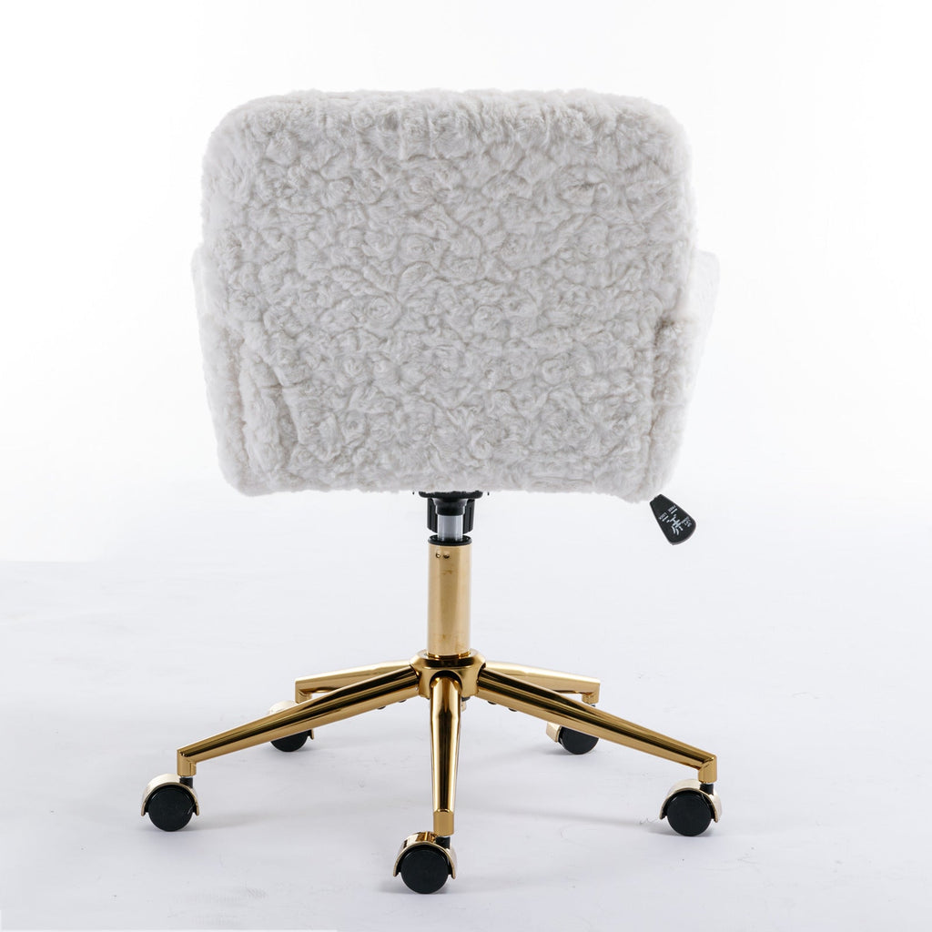 Faux Fur Office Chair — 40° Reclining with Gold Metal Base & Wheels