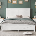 Farmhouse Style Queen Size Bed with Barn Door Designed Headboard and Footboard, Pinewood Bed with Strengthened Bed Frame ,White