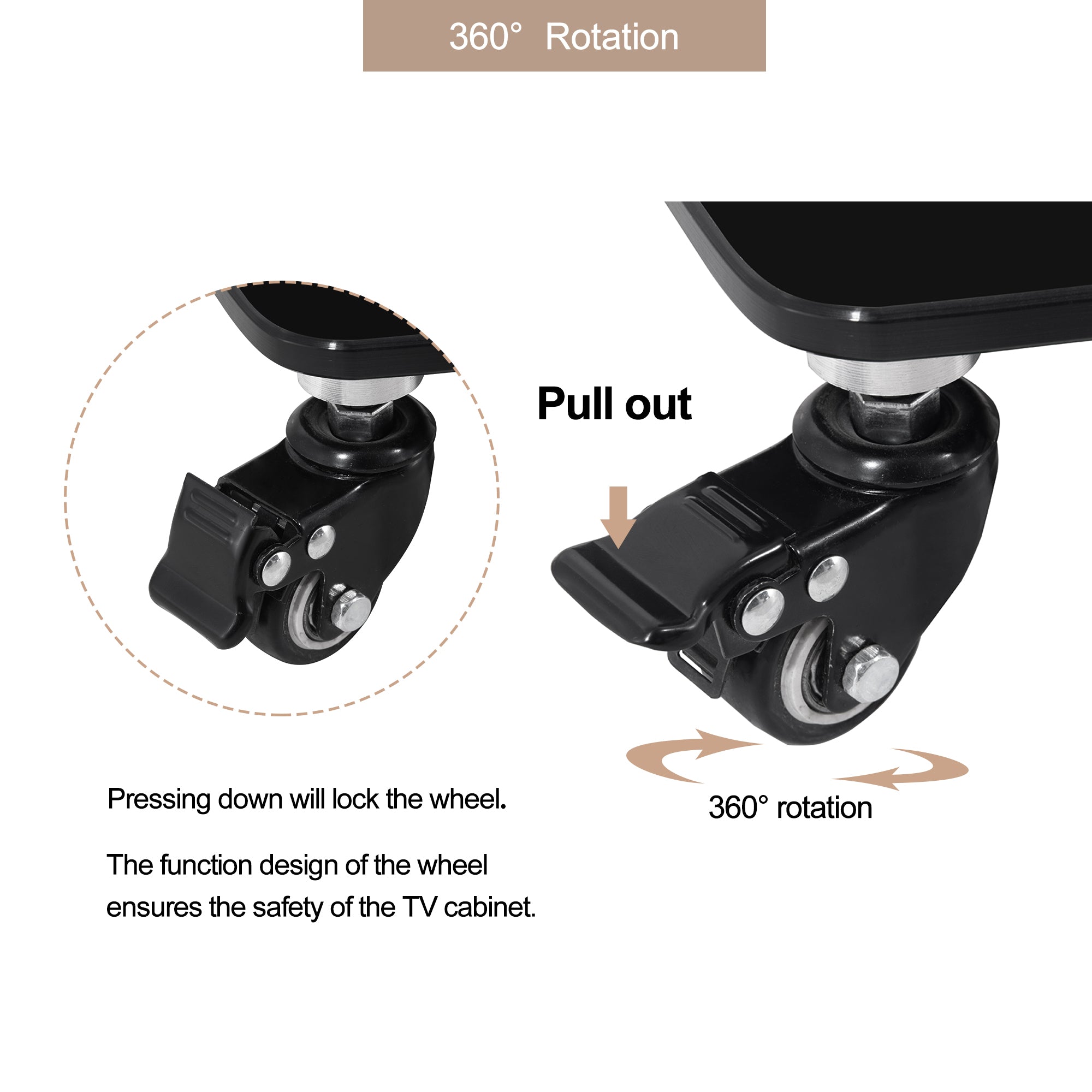 Adjustable mobile TV stand bracket lock safety detail