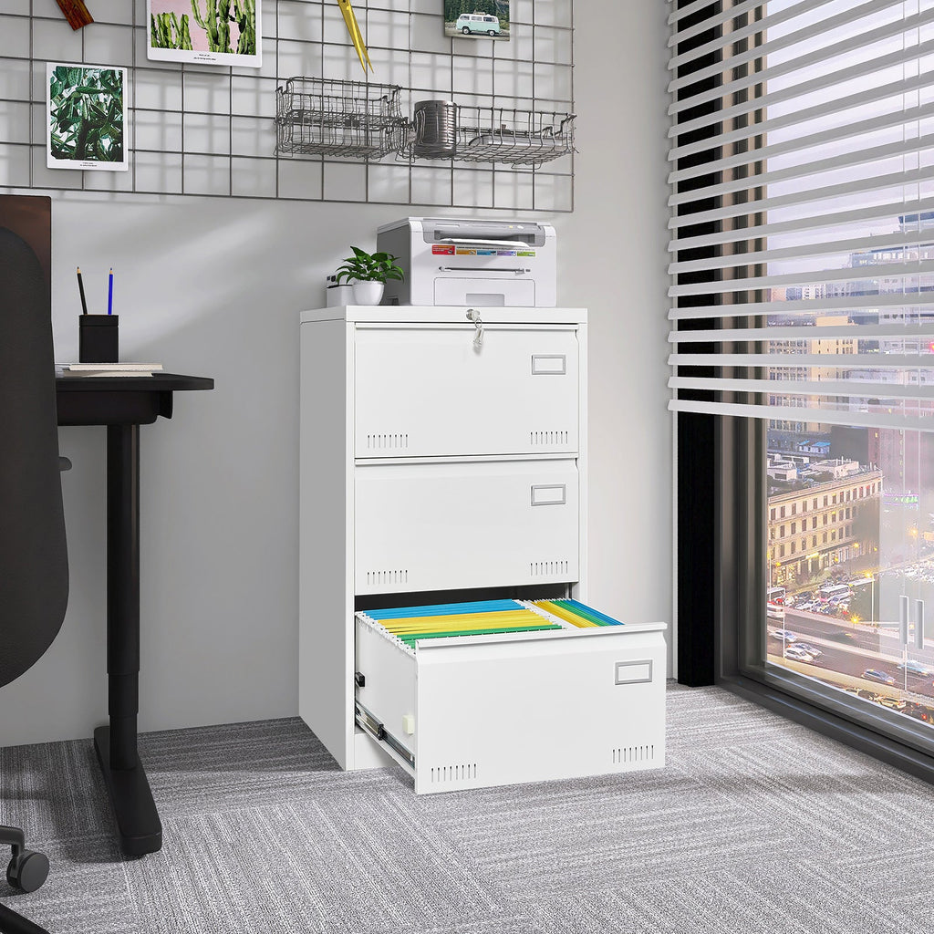 3-Drawer Metal Lateral File Cabinet with Lock