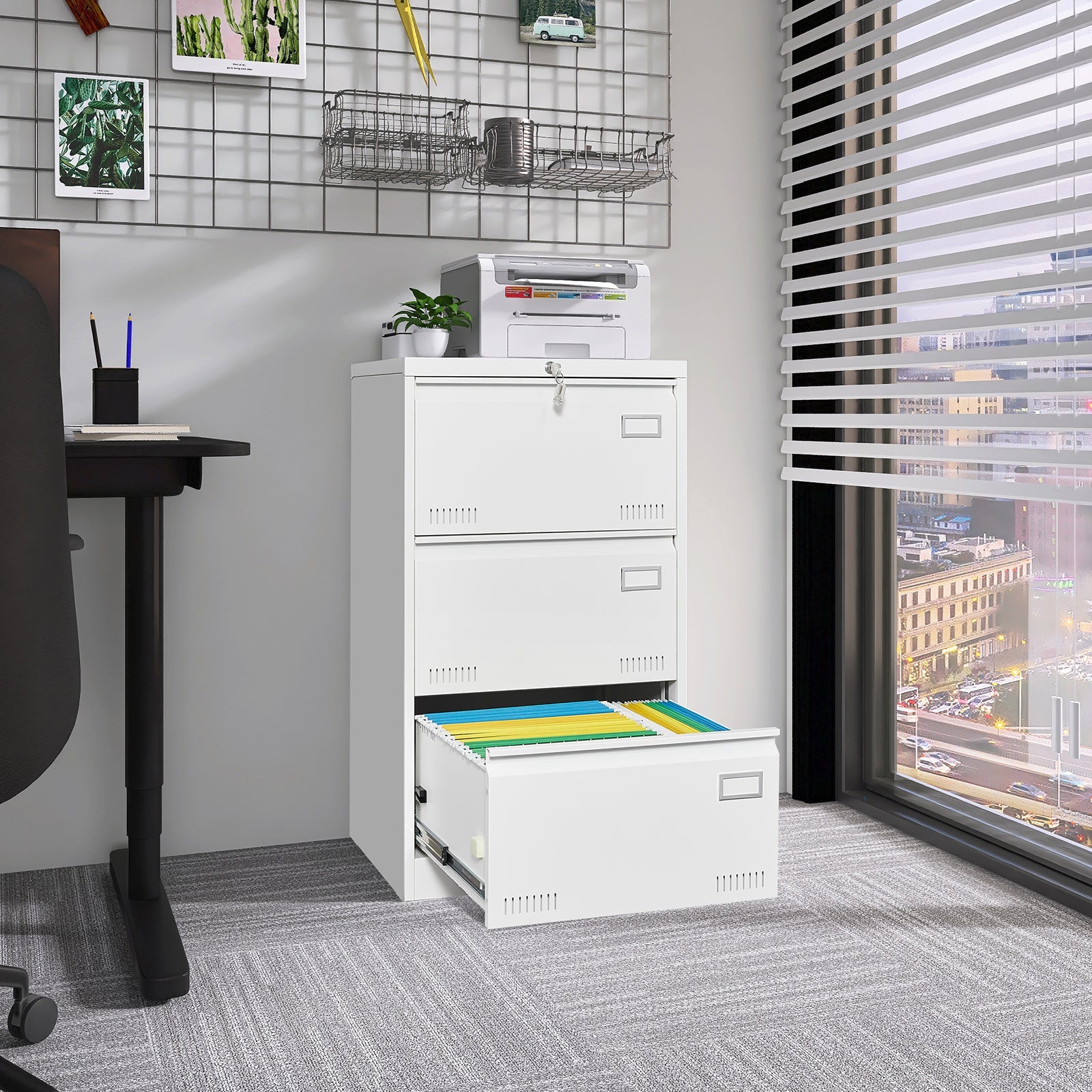 3-Drawer Metal Lateral File Cabinet with Lock