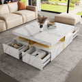 White square storage coffee table four drawers — front view