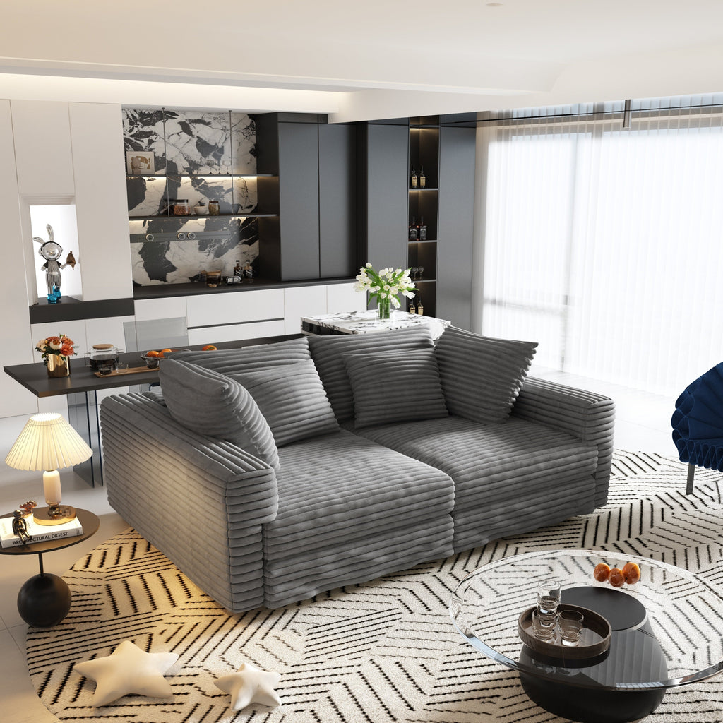 102.4 'Plush Corduroy 4-Seat Sofa,Modern Comfy Upholstered Sofa Cloud Couch,Deep Seat Couches with Soft Pillows and 3 Ottomans,Convertible Sofa Lounge Chair,Black(Old SKU:W1885S00287)