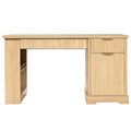 Light oak fluted office desk with pegboard and charging station — front view