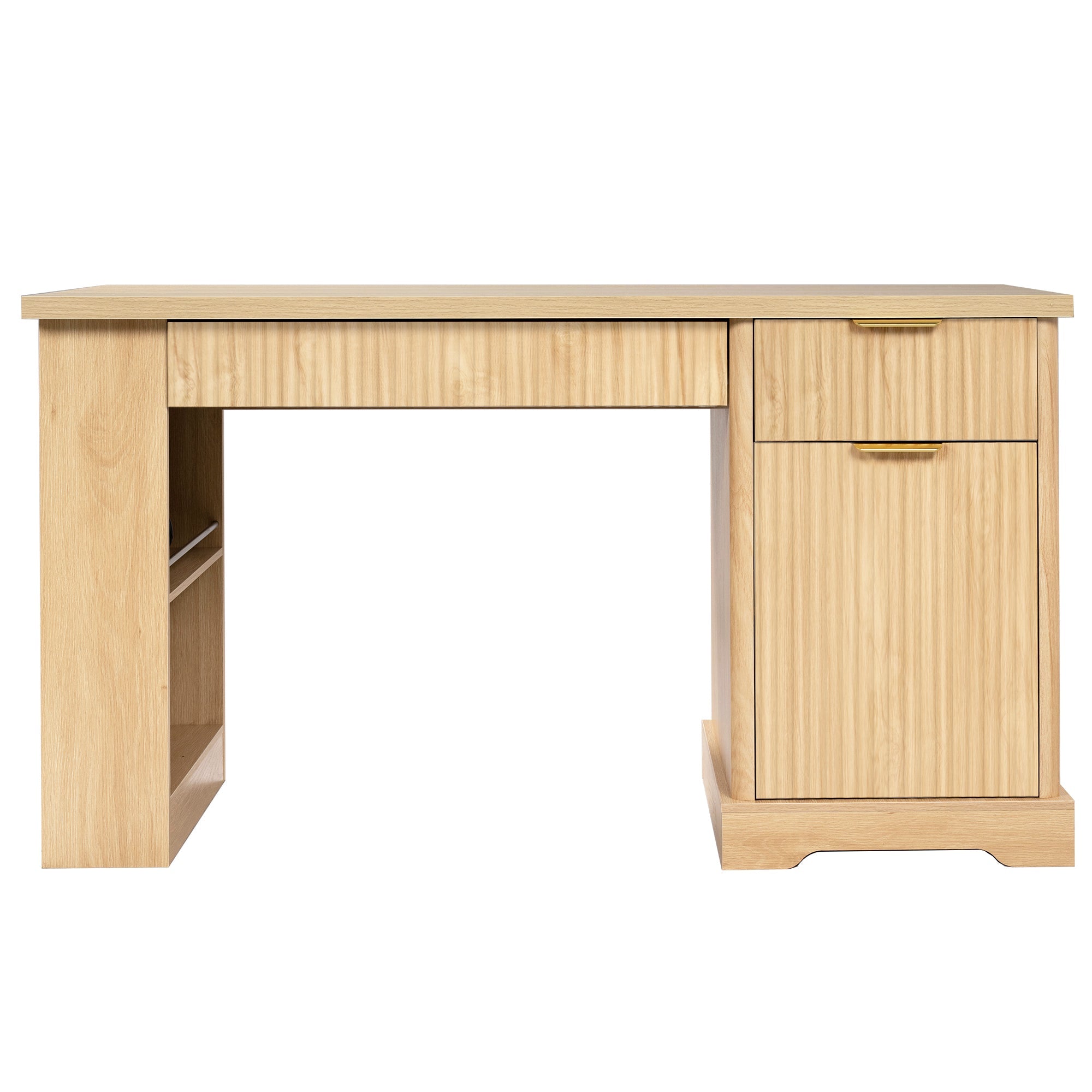Fluted Office Desk with Pegboard, Charging Station, Keyboard Tray & Storage — 55-Inch