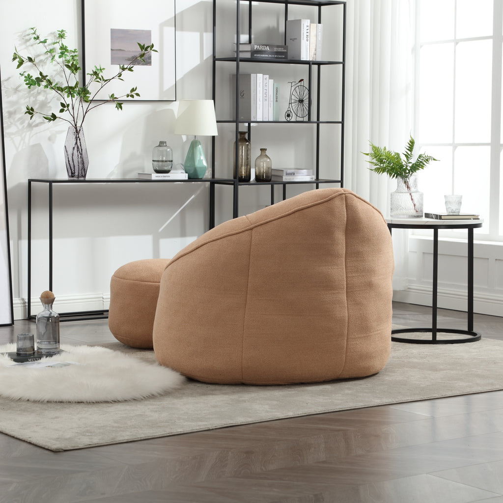 Tan microfiber accent chair — profile view