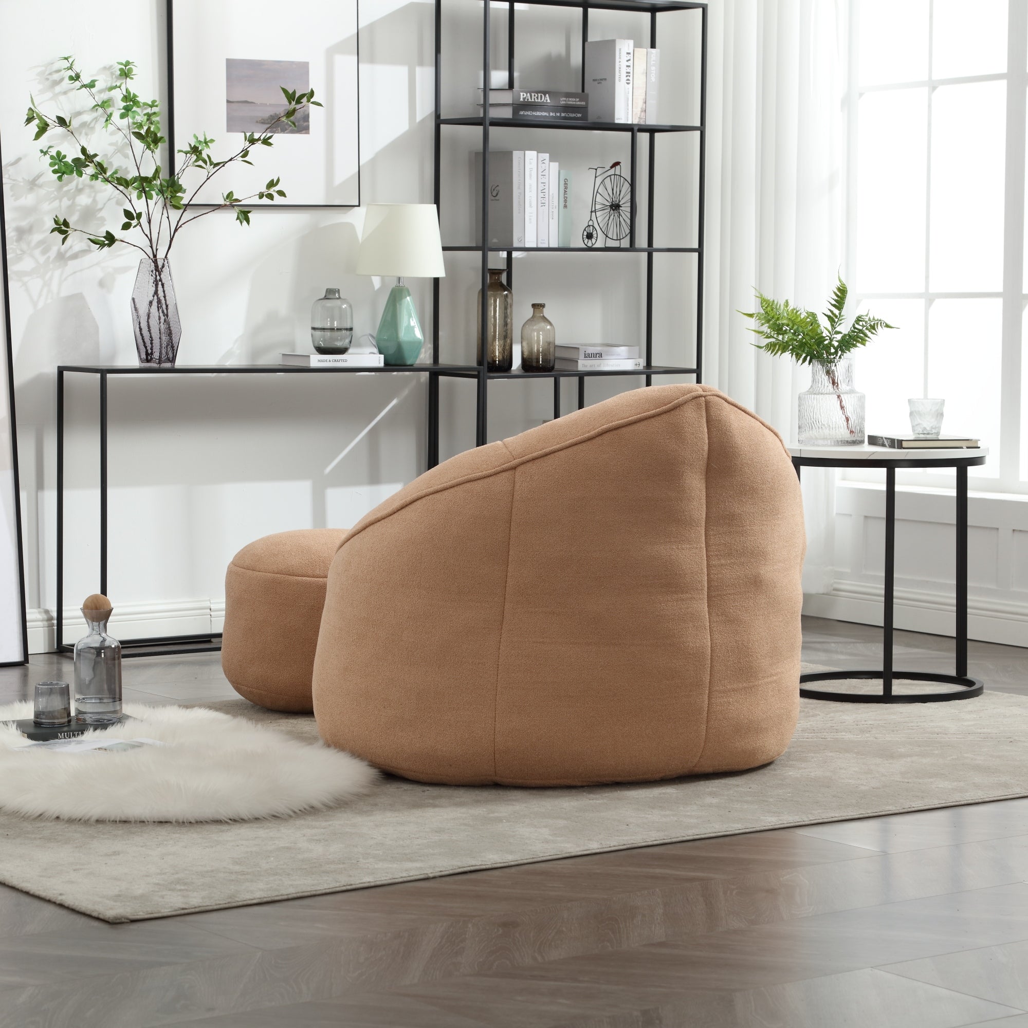 Tan microfiber accent chair — profile view