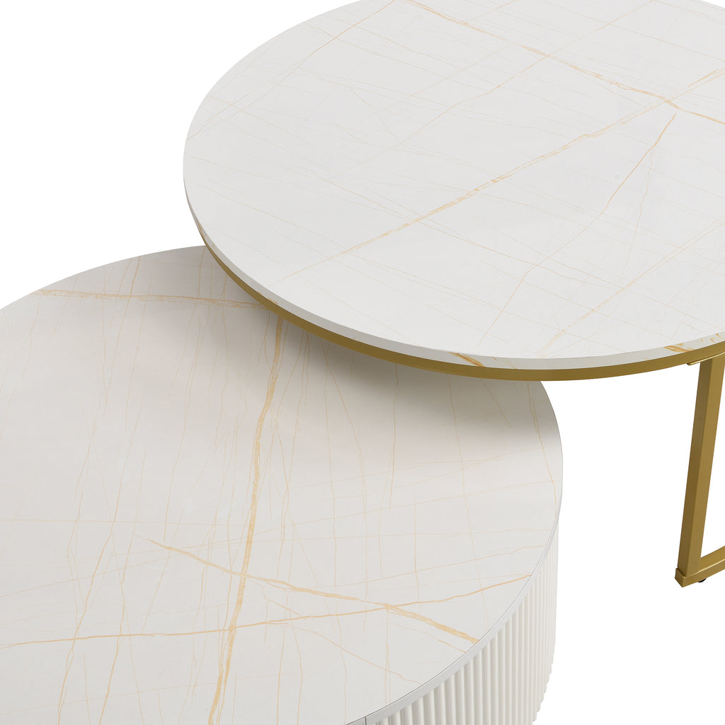 Round nesting coffee table set side profile view