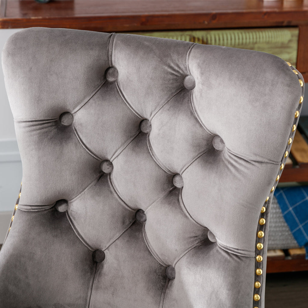 Home office gray velvet chair with gold base