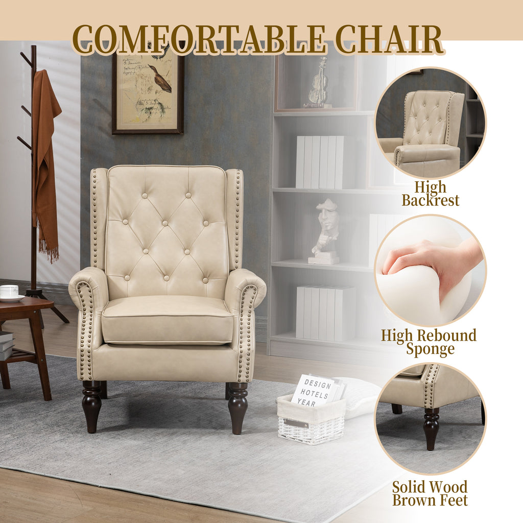Camel accent chair in living room setting