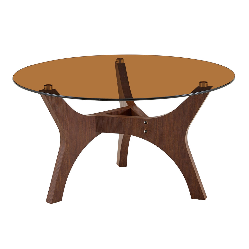 31.5' Glass Coffee Table, Mid-Century Modern Style, Ideal as a Centerpiece for Living Rooms, Bedrooms, Reception Areas, and Offices (Black Wood Grain)
