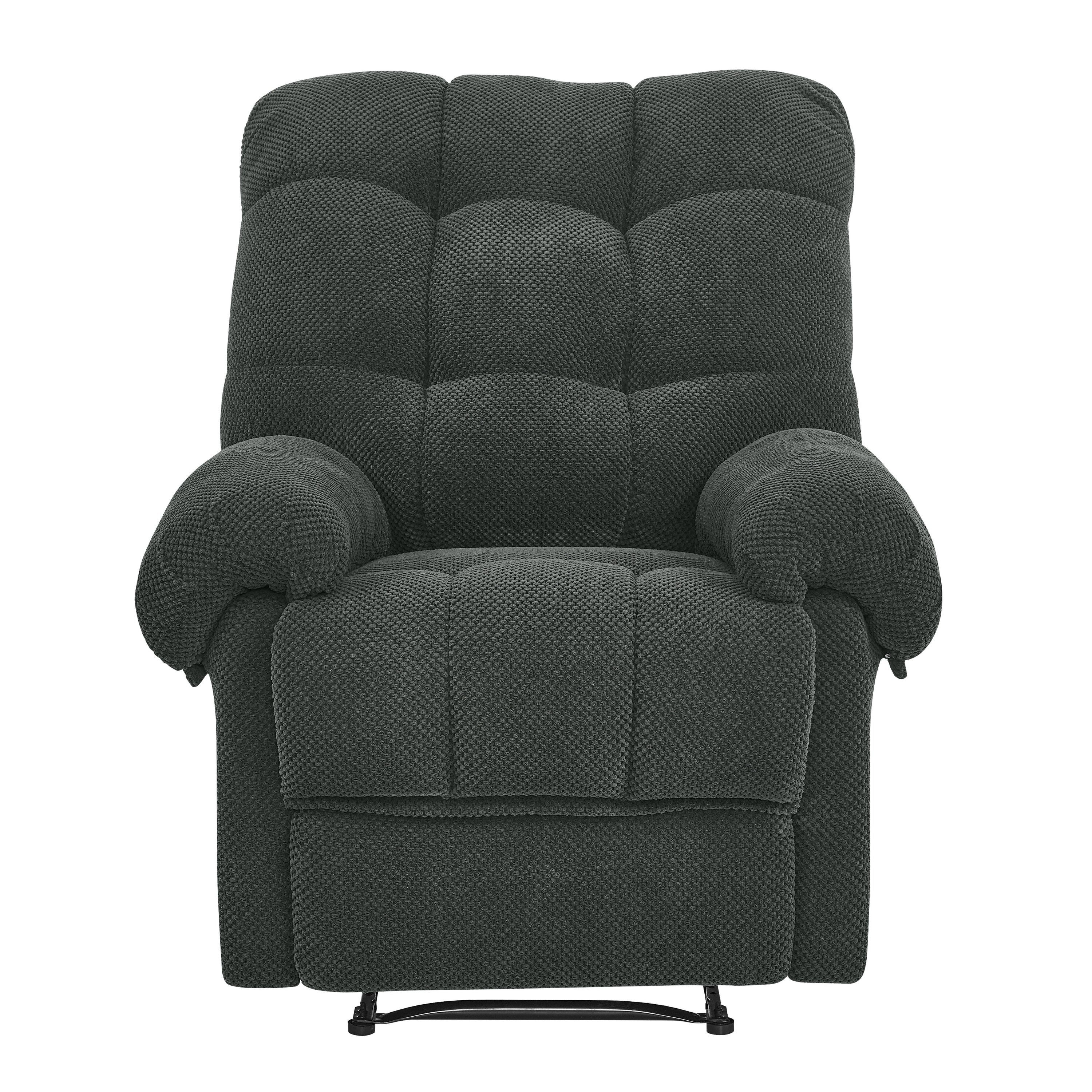 Dark gray manual recliner with padded footrest — front view
