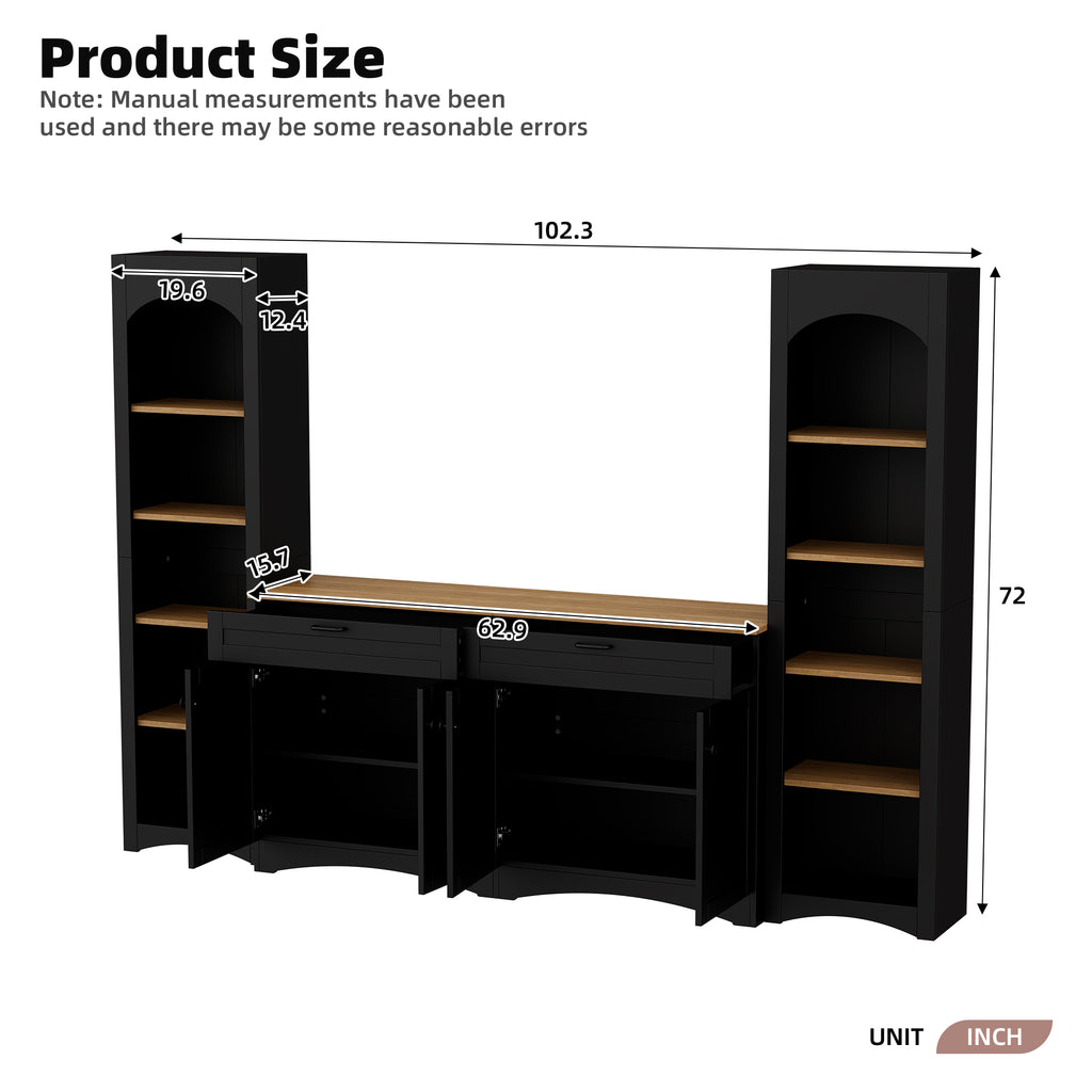 3-piece wall unit combined as full media console