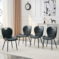 Set of 4 Black PU Dining Chairs with Integrated Handle. Black Metal Frame, Adjustable Leveling Feet. Home Dining Chairs with Extra-Wide Comfortable Cushion, Versatile for Multiple Scenarios.