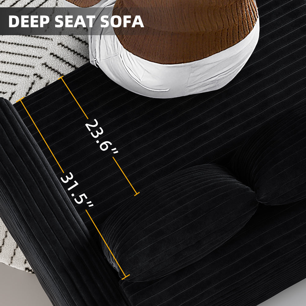 102.4 'Plush Corduroy 4-Seat Sofa,Modern Comfy Upholstered Sofa Cloud Couch,Deep Seat Couches with Soft Pillows and 3 Ottomans,Convertible Sofa Lounge Chair,Black(Old SKU:W1885S00287)