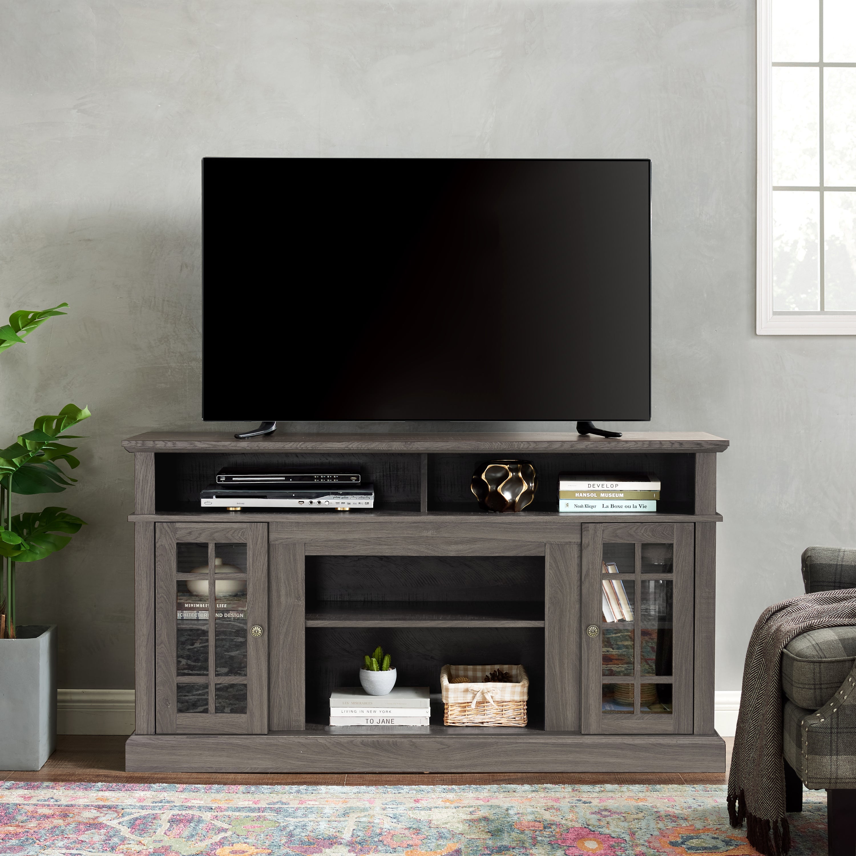 Classic TV Media Stand Modern Entertainment Console for TV Up to 65' with Open and Closed Storage Space, Espresso, 58.25'W*15.75'D*32'H