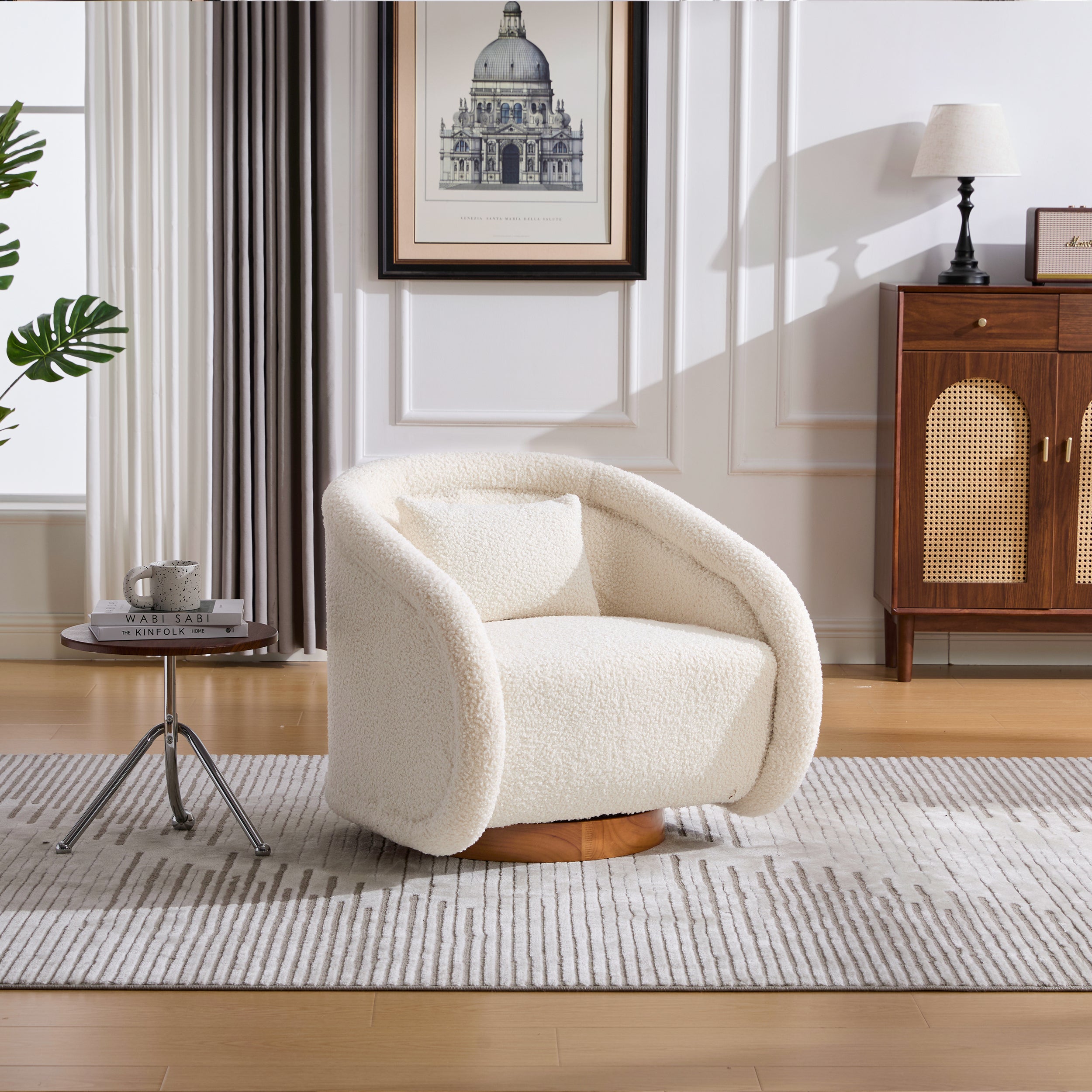 360 degree white teddy accent chair angle view