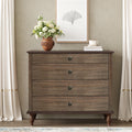 Large 4-Drawer Chest with Solid Wood Foot, Dresser with Brushed Deep Brown Finish & Metal Drawer Knobs, Antique Design for Bedroom & Nursery