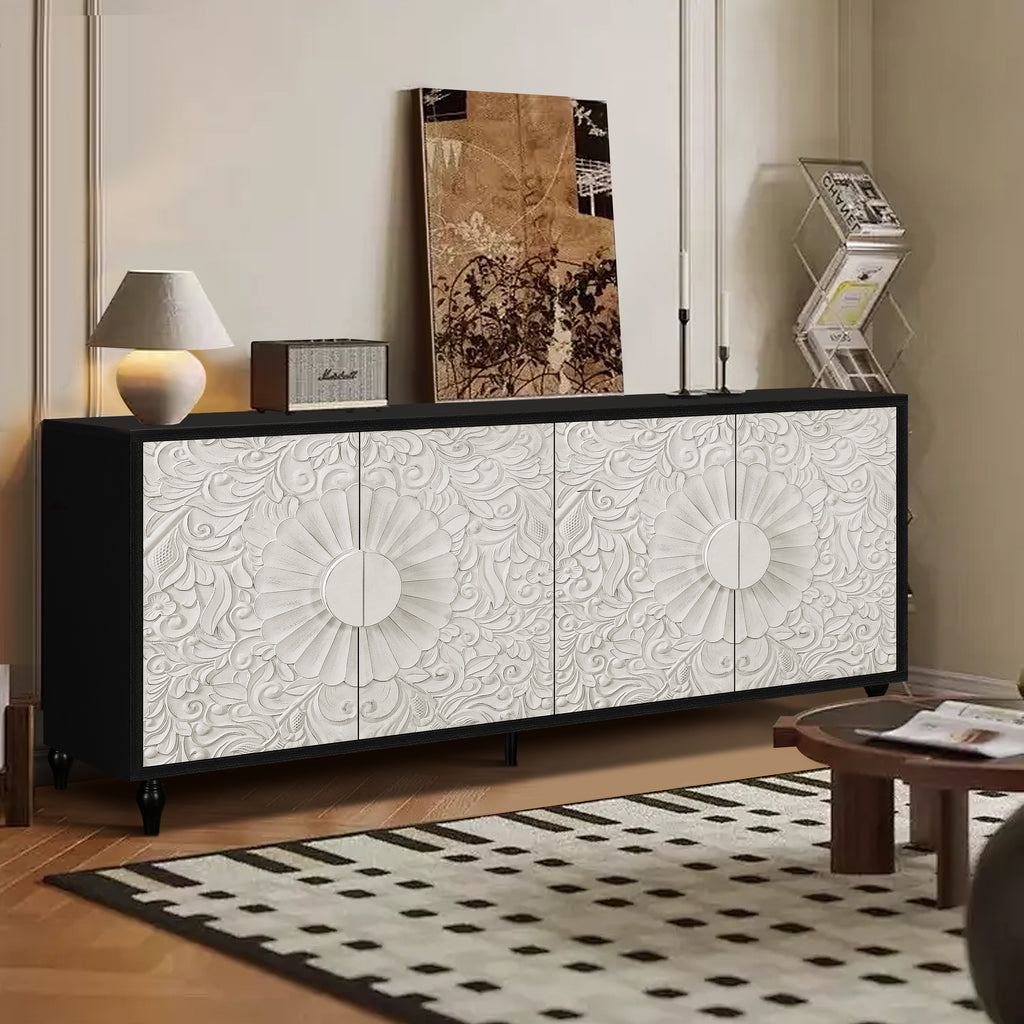 White black sideboard buffet cabinet full view