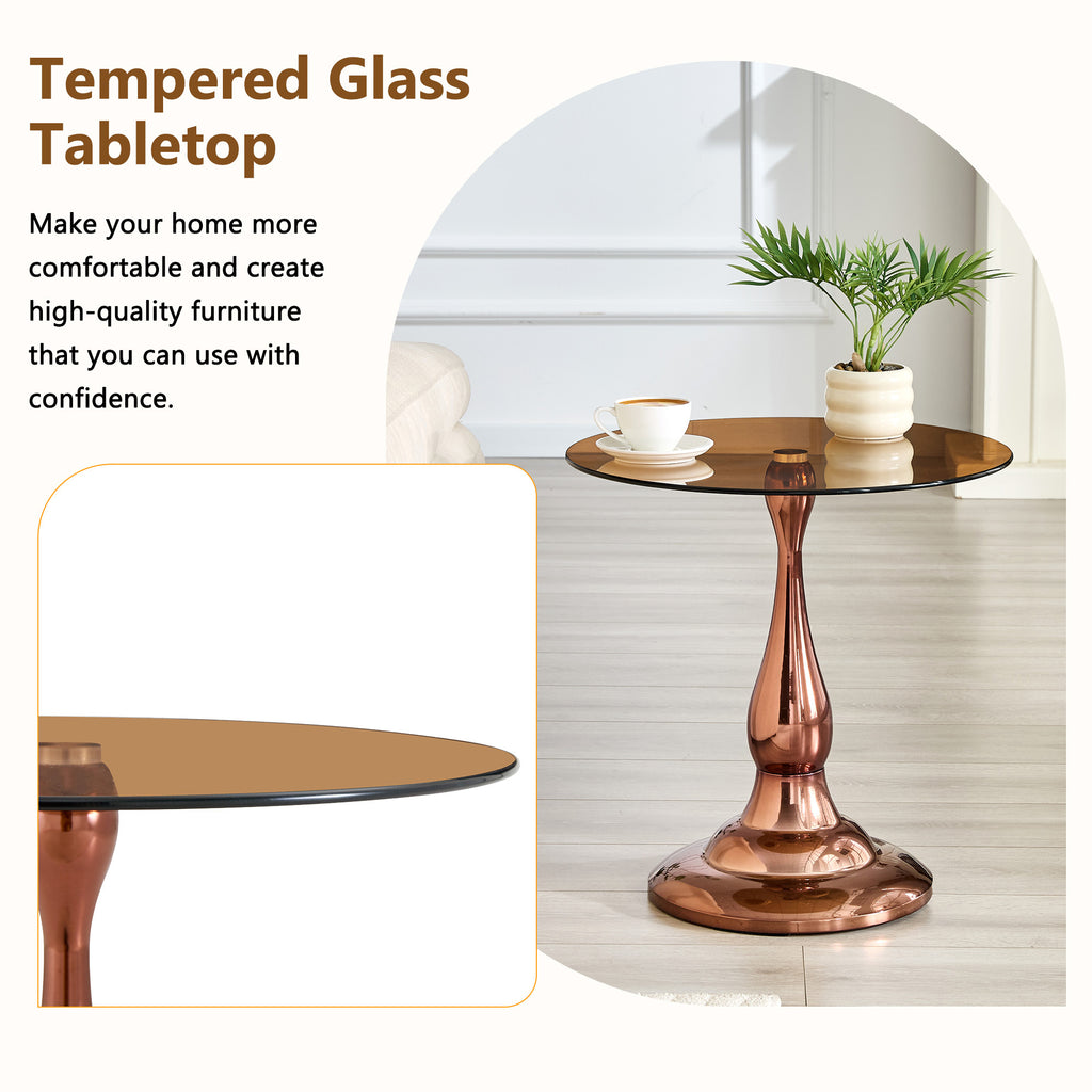 Rose gold round accent table glass top edge polished detail