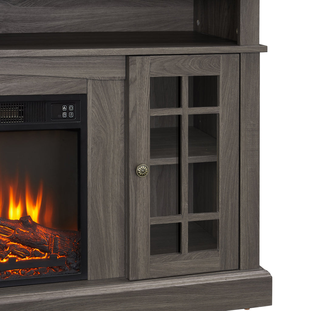 Classic TV Media Stand Modern Entertainment Console with 23' Fireplace Insert for TV Up to 65' with Open and Closed Storage Space, Espresso, 58.25'W*15.75'D*32'H