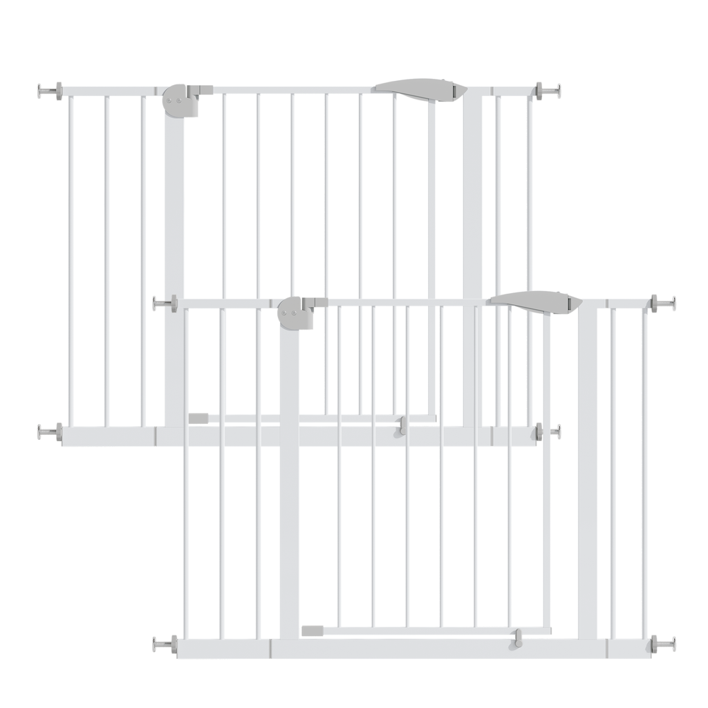 2 Pack 29.5-44.1' Wide Baby Gate for Stairs, Dog Gate Indoor for Doorways, No Drilling Pressure Mounted Pet Gates for Kids, Easy Walk Through Safety Gate, White