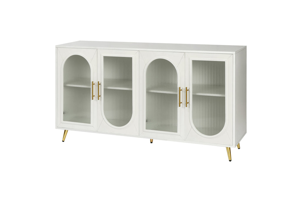 Milky white TV stand enclosed storage cabinet interior detail