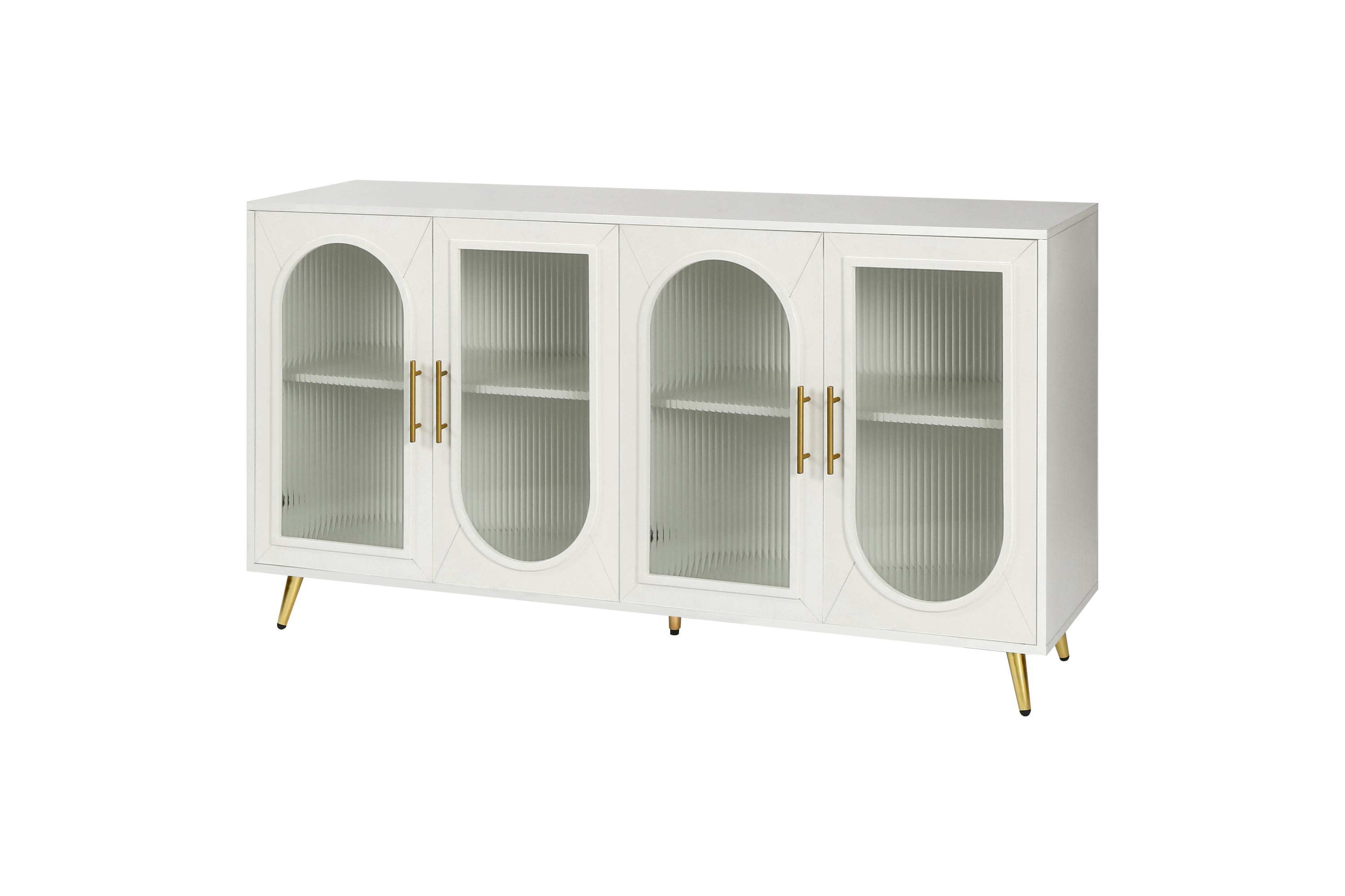 Milky white TV stand enclosed storage cabinet interior detail