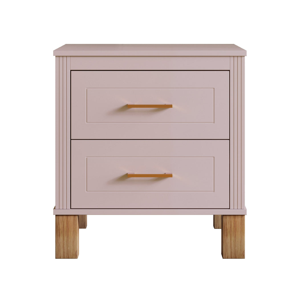 2 Drawer Nightstand, Premium Wood Storage with Elegant Fluted Design, Solid Wood Legs Nightstand with Metal Handle, Tall Bedside Table for Bedroom Living Room, White
