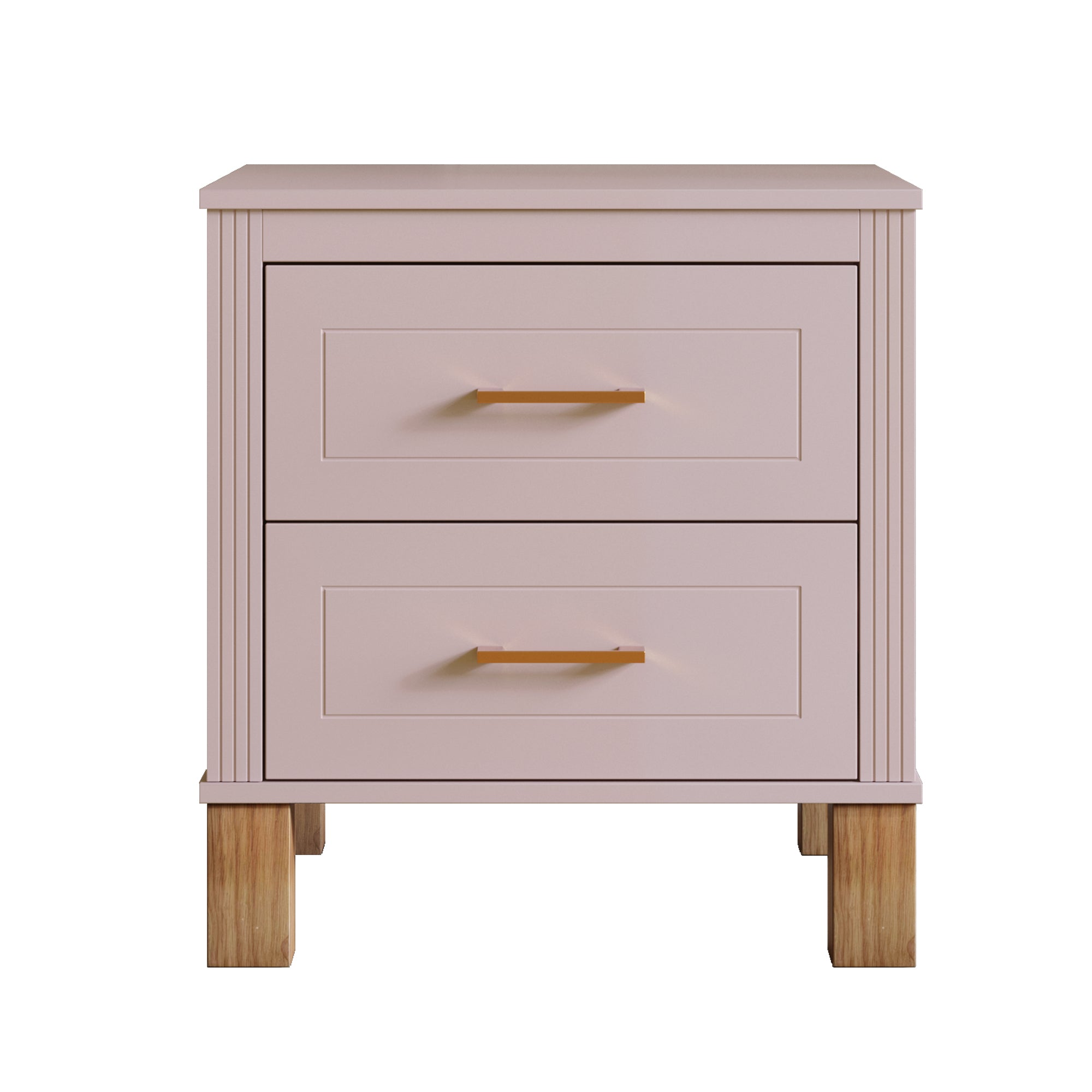 2 Drawer Nightstand, Premium Wood Storage with Elegant Fluted Design, Solid Wood Legs Nightstand with Metal Handle, Tall Bedside Table for Bedroom Living Room, White