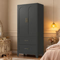 71' Tall Metal Wardrobe Cabinet with 2 Drawers and Hanging Rod, 2 Doors Wardrobe Closet with Shelf for Bedroom, Office, Laundry Room,Entryway ,Foyer,Guesthouse (Black)