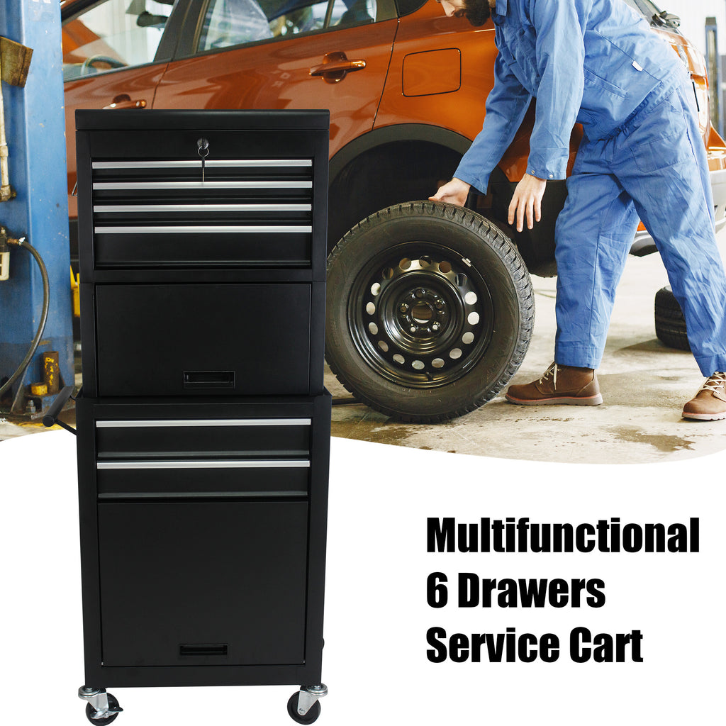 Black lockable tool cabinet with detachable toolbox — full overview